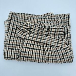 Flying Tomato Houndstooth Wide Flare Leg Pants Large Belted Cream Brown‎ Gray L1